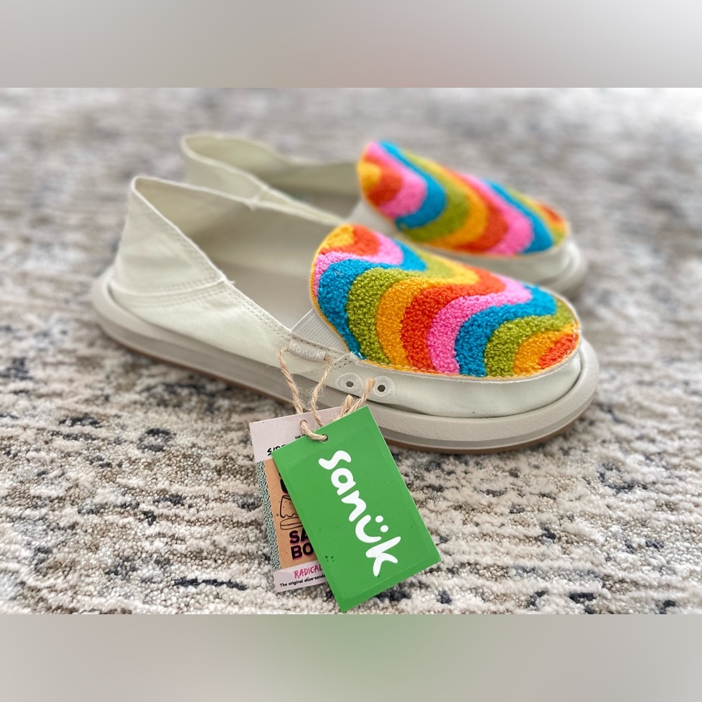 Sanuk Donna Rainbow Hemp Loafers Womens 8 White Colorful Slip On Sidewalk Surfer - Picture 11 of 11